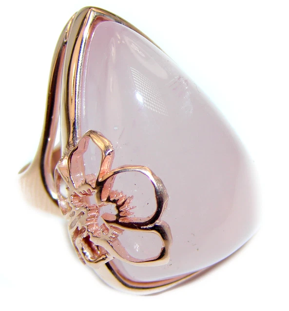 Large 24.2 carat Rose Quartz 18K Gold over .925 Sterling Silver brilliantly hand