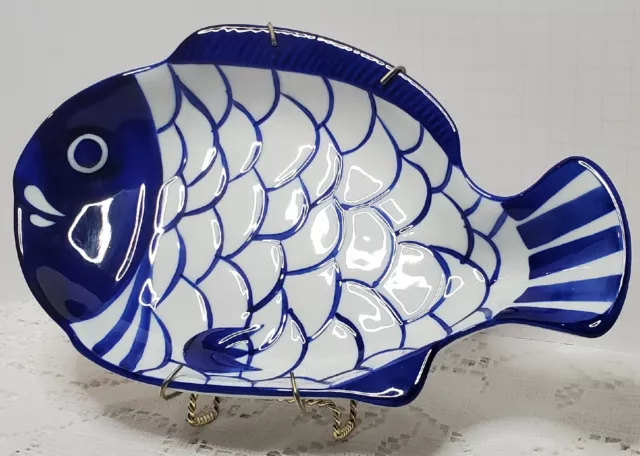 Vintage Dansk Hand Paint  Colbalt Blue & White Fish Platter