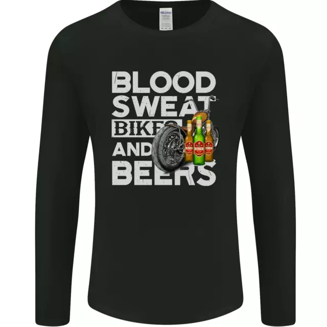 Maglietta da uomo Blood Sweat Bikes & Beer Funny Motorcycle a maniche lunghe