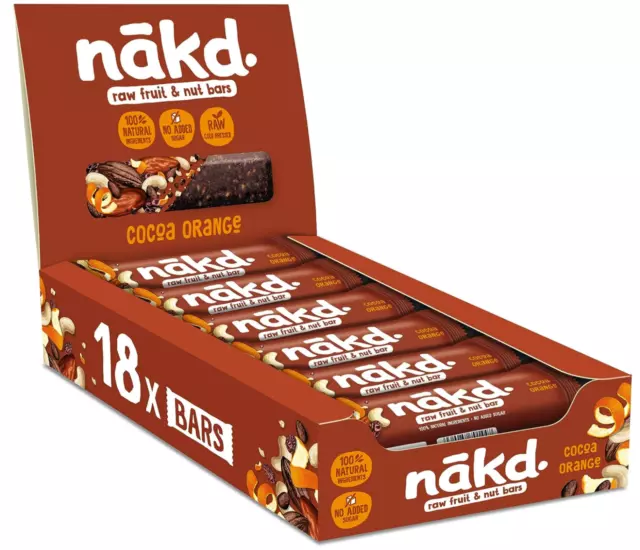 Nakd Cocoa Orange Natural Fruit & Nut Bars - Vegan - Healthy Snack - Gluten Free