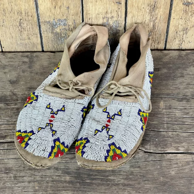 Cheyenne beaded moccasins - made in 1961. Sinew sewn Venetian glass beads.