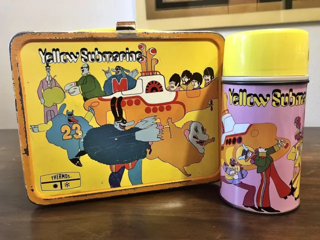 Vintage Metal 1968 Beatles Yellow Submarine Lunch Box & Thermos