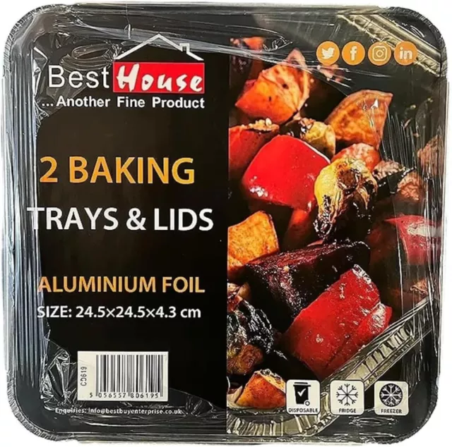 Square Disposable Aluminium Foil Rectangular Baking Trays with Lids - 100 PACK