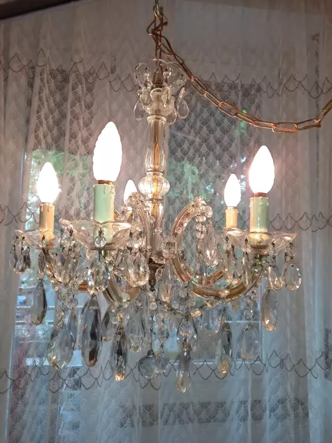 Lampadario vintage Maria Teresa classico Cristalli 5 luci Old Chandelier Lustre 2