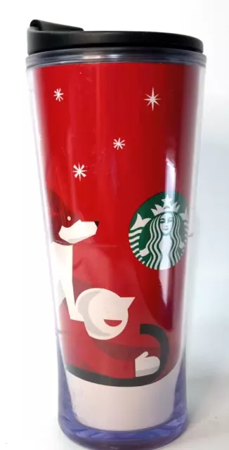 Starbucks hot and cold 2011 Holiday Sledding Dog 16 oz Travel Tumbler Coffee Mug