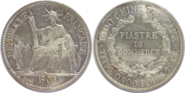 1903 A French Indo-China Piastre Silver KM# 5a.1 VF Details Harshly Cleaned