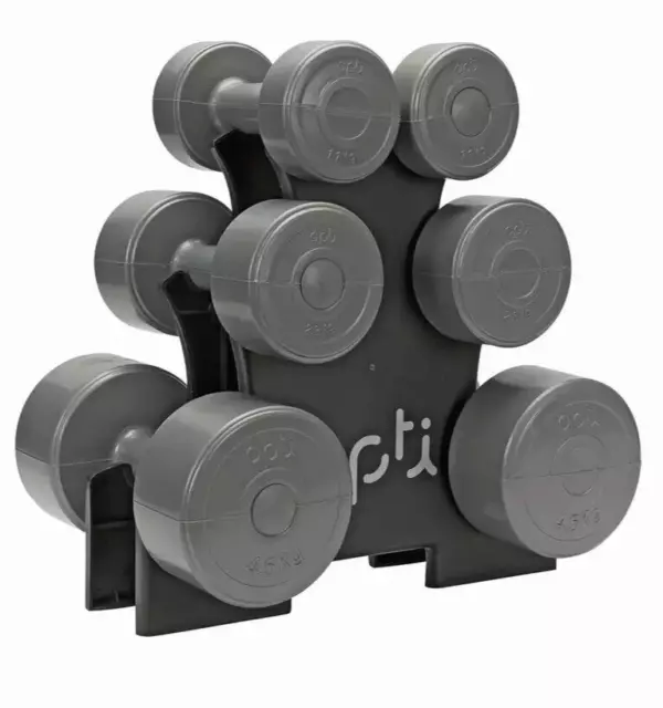 Opti Circular Vinyl Dumbbell Tree Set For Gym Exercises Workout Fitness Set 15kg