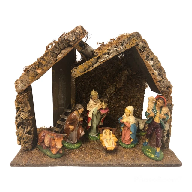 VINTAGE LARGE NATIVITY Figures w/ Manger Set Made In Italy Paper Mache