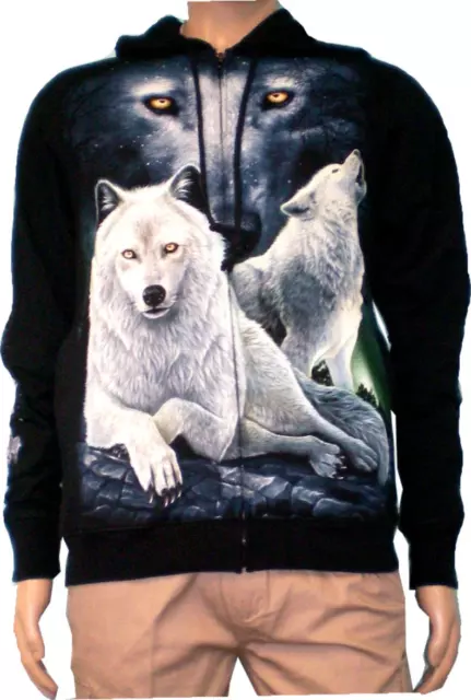 Jacke Sweatshirt Hoody Kapuzenjacke Biker Sweats Wolf Wölfe Wolfsrudel S-2XL