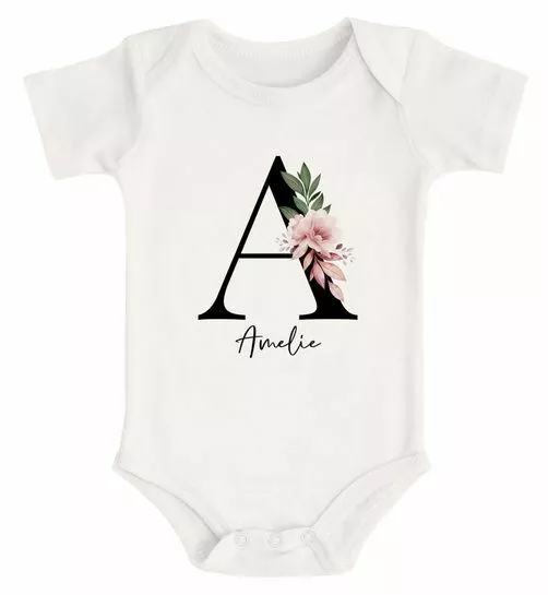 Baby Body  mit Namen personalisiert Monogramm Initiale Anfangsbuchstabe und