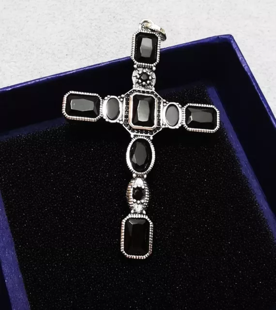 Thomas Sabo Anhänger Kreuz Schwarze Steine 925 Sterlingsilber PE859-641-11