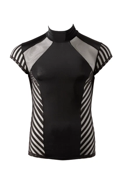 Maglia uomo a collo alto con tessuto misto rete e strisce Sexy t-shirt