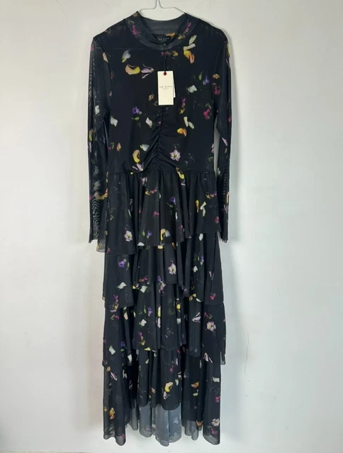 princess polly baby blue dress Ted Baker Black Viscose Dress with Floral Lace Detail Size 0 US main image 0