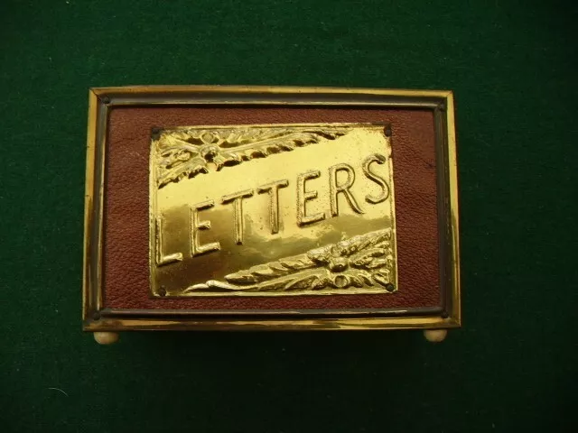 Vintage Desk Letter Rack In Wood Brass And Faux Leather
