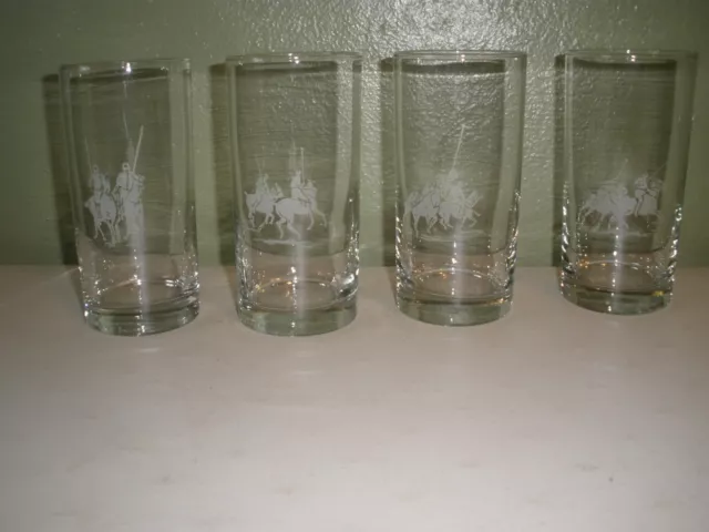 Set of 4 Vintage Ralph Lauren Etched Polo Scene Highball Drinking Glasses 12 Oz