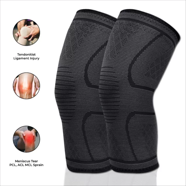 2x Knee Support Compression Sleeve Brace Patella Arthritis Pain Relief Gym UK