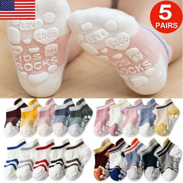 Kids Toddler Anti-slip Non Skid Socks Baby Girls Boys Cotton Low-Cut Floor Sock