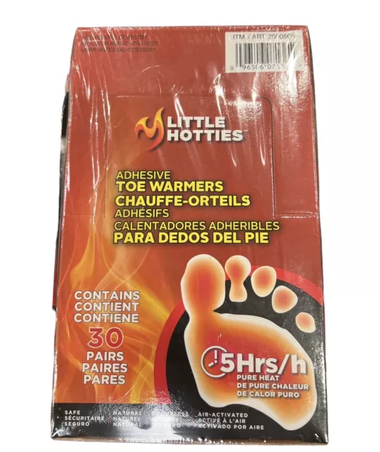 NEW Little Hotties Adhesive Toe Warmers 30 Pairs Sealed Box Exp 7/2027 5 Hr Heat 2