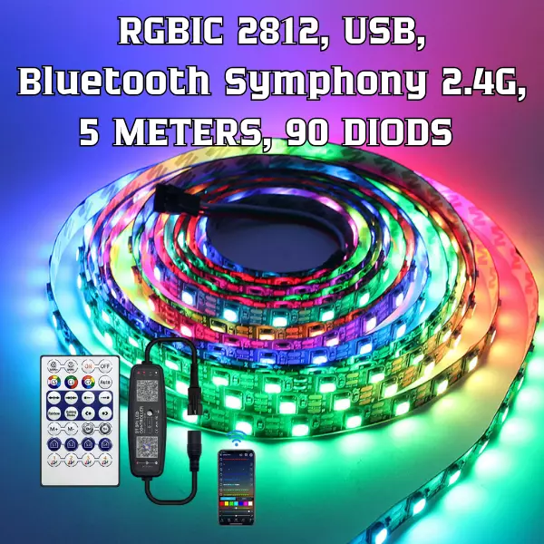 Bande lumineuse LED RVB 2812, 5 mètres, USB, 18 diodes par mètre, IR,...