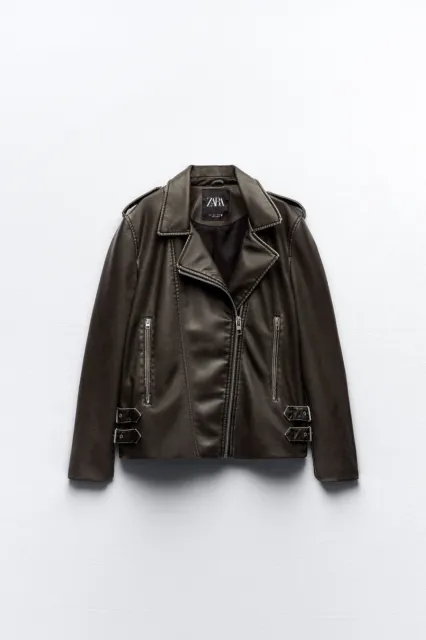 ZARA BLACK FAUX Leather Biker Jacket Size Xl Kahaki Sold Out Om Site Rp  79.99 £65.00 - PicClick UK
