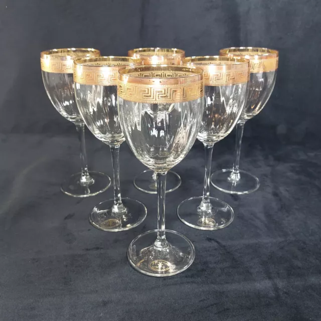 J Preziosi Wine Glasses Gold Rimmed Hollywood Regency Set of 6 Hand Made 250ml