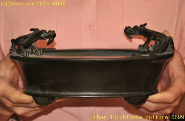 9.6" “大明宣德年制” Marked China Buddhism bronze dragon loong Incense burner Censer