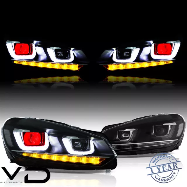 VLAND LED Projector Headlights w/Demon Eyes For Volkswagen Golf MK6 2010-2014