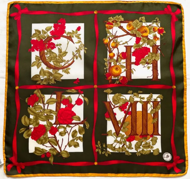 Luxury MANTERO VIII Brown Red Green AUTUMN Botanical Silk Scarf Bandana Italy