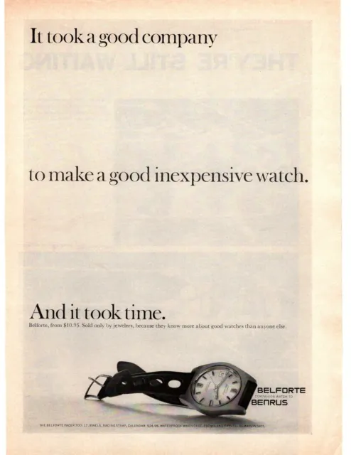 1968 Belforte Pace 700 17 Jewels Racing Strap Watch Companion To Benrus Print Ad