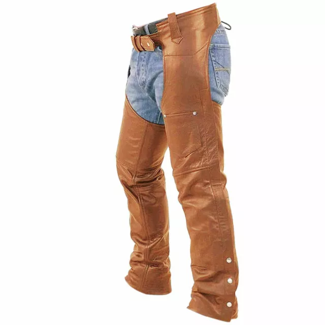 Mens Bikers Chaps Jeans Real Brown Leather Motorcycle Trouser Pants