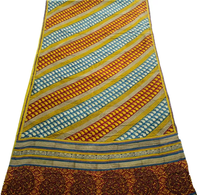 Puro Crepe Seta Sari 100% Indiano Vintage Tessuto Stampato PCSS2316