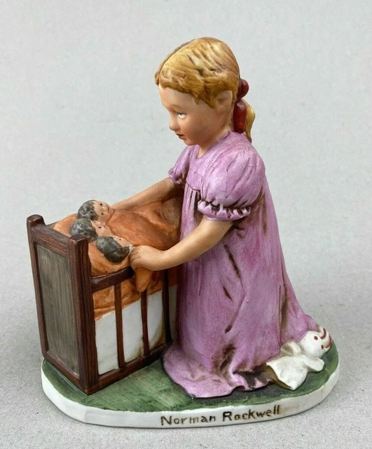 Vintage Norman Rockwell Girl Tucking in Her Dolls figurine-Ceramic