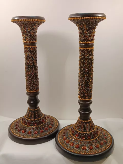 Vtg For Hallmark, Metal Coated Enamel Matte & Beaded Design Candlestick Holder.