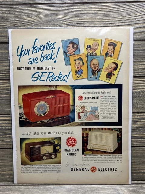 Vintage Life Magazine 1951 GE Dial Beam Clock Radios 10x14" Advertisement