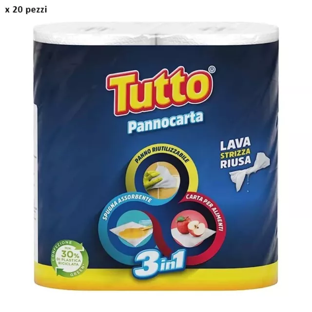 20pz Tutto Pannocarta Tenderly 3 in 1 carta panno spugna 48 strappi rotolo