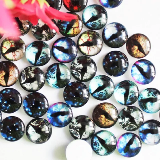 10 Demon Dragon Devil Eyeball Cabochons Mixed Round Glass Cabochon Flat Back