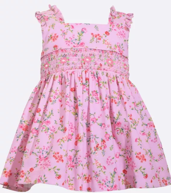 Bonnie Baby Girl's 2-Piece Ditsy Floral Print Smocked A-line Dress-Size-24M-Pink