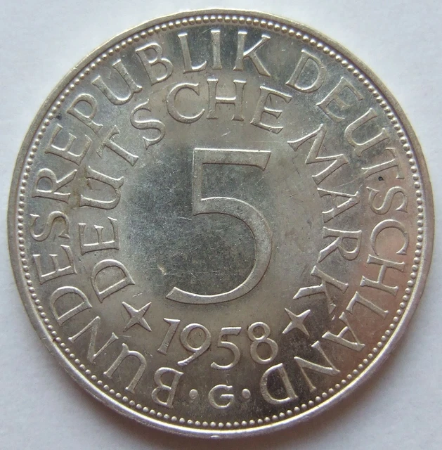 Moneta Rfg Aquila Argento 5 Tedesco Marchi 1958 G IN Uncirculated