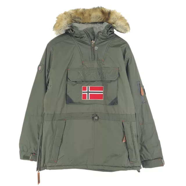 Geographical Norway Hombre Chaqueta de invierno acolchada con capucha  desmontable y 4 bolsillos verde caqui