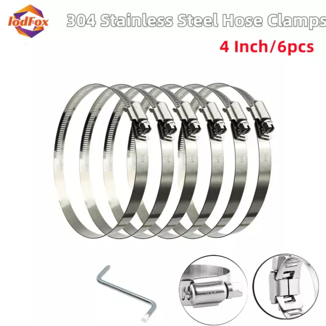 4In Hose Clamps Adjustable Range Worm Gear Duct Clamp Assortment for Fuel Line