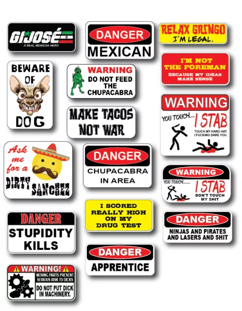 16pk 3M Funny Mexican Hard Hat  Helmet Sticker Combo Value Pack Toolbox Welder