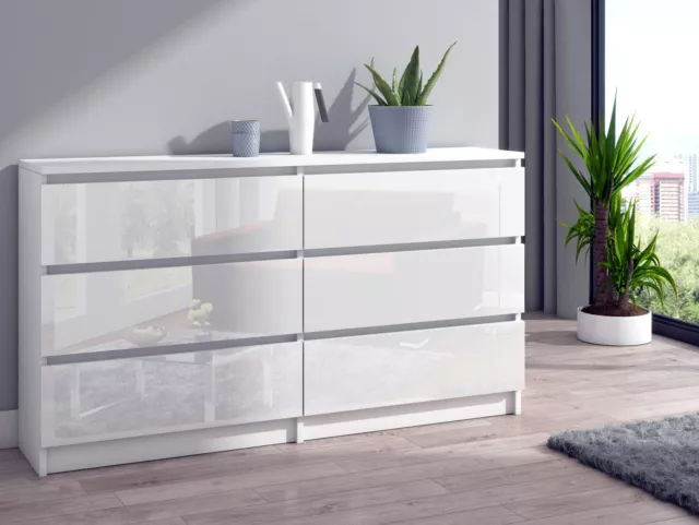 Kommode mit 6 Schubladen 140cm hochglanz Sideboard weiß Anrichte 2