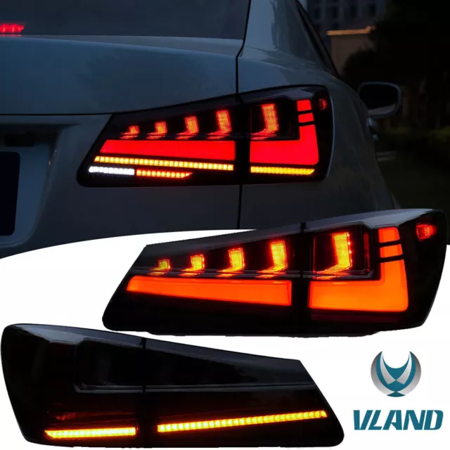 2* VLAND Smoked LED Tail Lights For 2005-2013 Lexus IS250/IS350 & 2007-2014 ISF