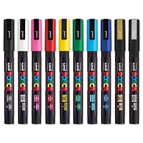 Uni Posca PC-1MR Black Colour Paint Marker Pens Ultra Fine 0.7mm (Pack Of  3)
