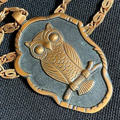 VINTAGE 1940's ESTATE SOLID COPPER BELL TRADING COMPANY OWL NECKLACE 24" LONG