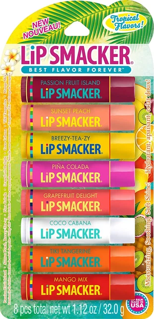 Lip Smacker Flavored Lip Balm Tropic Fever Pack of 8 Passion Fruit, Peach, Breez