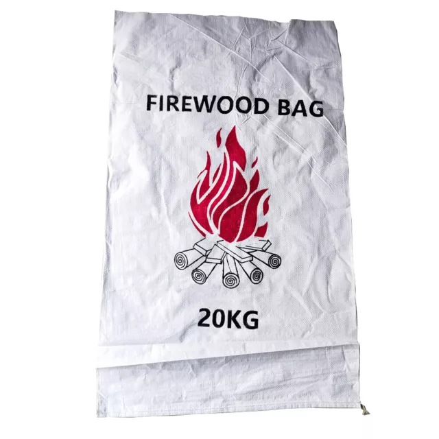 Pack of 100 Printed White Woven Polypropylene Firewood Srotage Bags Size 54x90cm