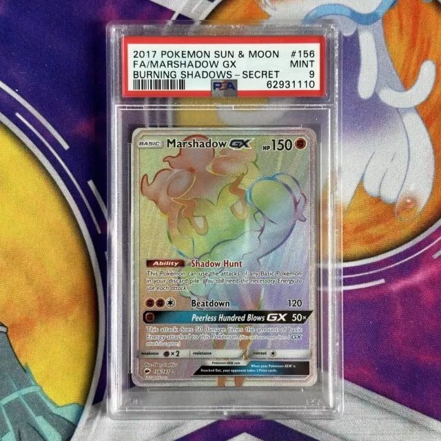 PSA 9 Marshadow Gx Rainbow Secret selten 156 brennende Schatten neuwertig