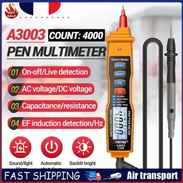 A3003 Digital Multimeter Pen Type Meter 4000 Counts Voltage Tester (Yellow) FR