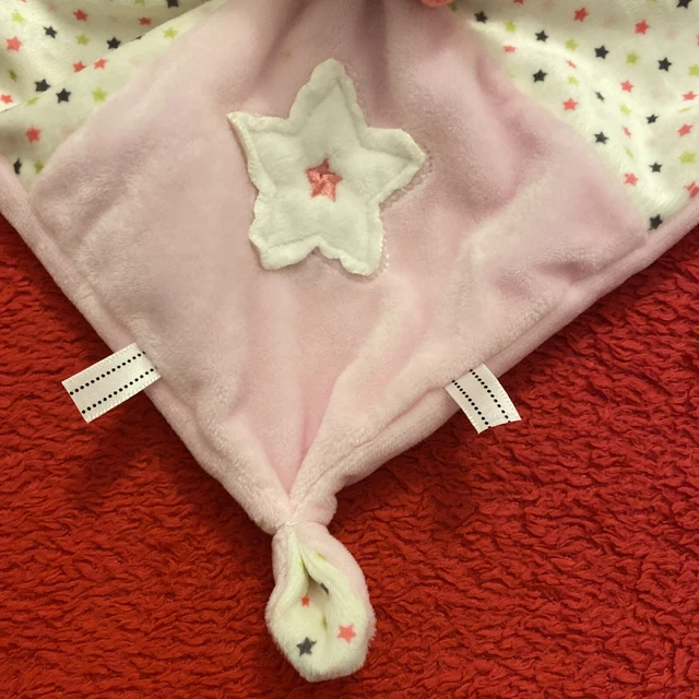 🇫🇷 doudou plat Souris Rose Beige Écharpe Rouge Étoiles MOTS D ENFANTS NEUF 3